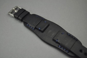 Pasek Skórzany Vintage z podkładką, Czarny, Granatowa nić, 22mm