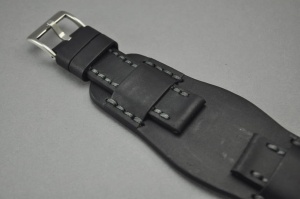 Pasek Skórzany Vintage z podkładką, Czarny, Szara nić, 20mm