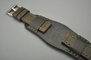 Pasek Skórzany Vintage z podkładką, Brązowy, Zielona nić 22mm