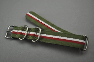 Pasek typu Zulu, Nylonowy, Zielono-biało czerwony, 20mm