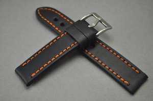 Pasek Skórzany Vintage, Czarny, Pomarańczowa nić, 18mm