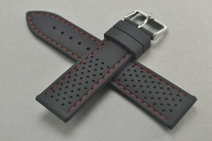 Pasek Condor SL111, SIlikonowy, Czarny, Czerwona nić,  22mm