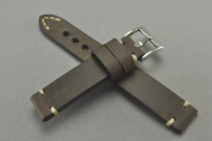 Pasek Skórzany Vintage, Ciemny brąz, Beżowa nić, 18mm