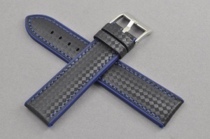 Pasek wodoodporny, Skóra i Silikon, wzór carbonu, Czarno-granatowy, 20mm