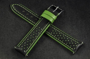 Pasek Genoa, Skórzany, Czarno-zielony, 18mm