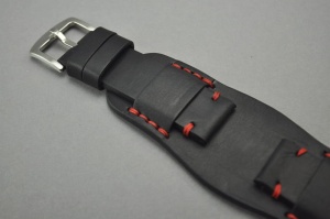 Pasek Skórzany Vintage z podkładką, Czarny, Czerwona nić, 20mm