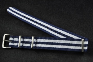 Pasek typu Nato, Nylonowy, Granatowo-biały, 18mm