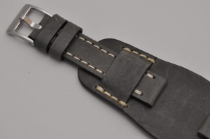 Pasek Skórzany Vintage z podkładką, Ciemny szary, Beżowa nić 18mm