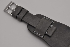 Pasek Skórzany Vintage z podkładką, Ciemny szary, Szara nić, 18mm