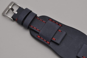 Pasek Skórzany Vintage z podkładką, Niebieski, Czerwona nić 20mm