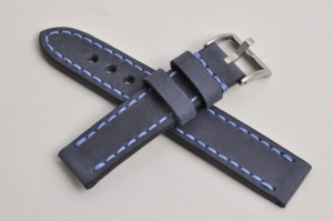 Pasek Skórzany Vintage, Niebieski, Błękitna nić, 20mm