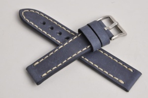 Pasek Skórzany Vintage, Niebieski, Beżowa nić, 20mm