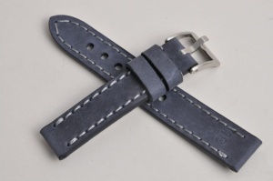 Pasek Skórzany Vintage, Niebieski, Szara nić, 18mm