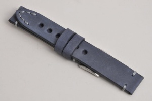 Pasek Skórzany Vintage, Niebieski, Szara nić, 18mm