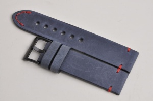 Pasek Skórzany Vintage, Niebieski, Czerwona nić, 22mm