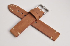 Pasek Skórzany Vintage, Jasny brąz, Beżowa nić, 20mm