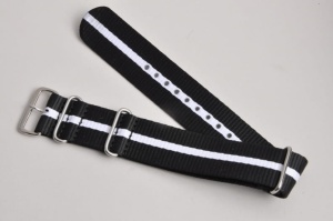 Pasek typu Nato 20106, Nylonowy, Czarno-biały, 22mm