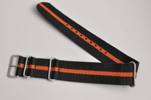Pasek typu Nato 20106, Nylonowy, Czarno-pomarańczowy, 22mm
