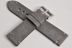 Pasek Skórzany Vintage, Szary ciemny, Szara nić, 26mm