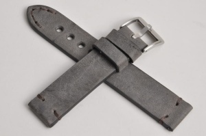 Pasek Skórzany Vintage, Szary ciemny, Brązowa nić, 20mm