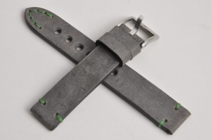 Pasek Skórzany Vintage, Szary ciemny, Zielona nić, 20mm