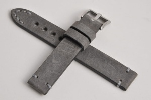 Pasek Skórzany Vintage, Szary ciemny, Szara nić, 22mm