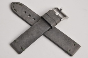 Pasek Skórzany Vintage, Szary ciemny, Ciemno-zielona nić, 20mm