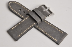 Pasek Skórzany Vintage, Szary ciemny, Beżowa nić, 26mm