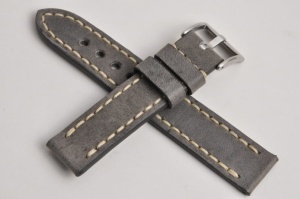 Pasek Skórzany Vintage, Szary ciemny, Beżowa nić, 24mm