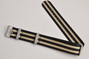 Pasek typu Nato Premium, Nylonowy, Czarno-beżowy, 20mm