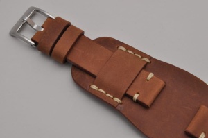 Pasek Skórzany Vintage z podkładką, Brązowy, Beżowa nić, 20mm