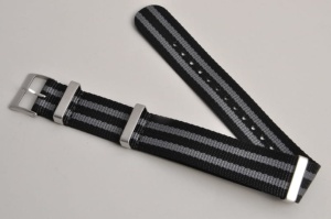 Pasek typu Nato Premium, Nylonowy, Czarno-szary, 20mm