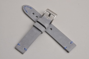 Pasek Skórzany Vintage, Szary, Błękitna nić, 18mm