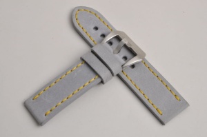 Pasek Skórzany Vintage, Szary, Żółta nić, 24mm