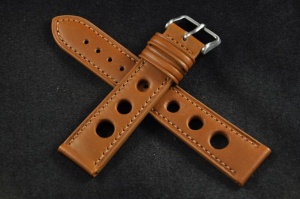 Pasek Rally Skórzany, Jasny brąz, Brązowa nić, 20mm