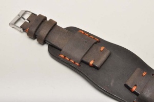 Pasek Skórzany Vintage z podkładką, Ciemny brąz, Pomarańczowa nić 20mm