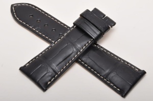 Pasek do zegarka Longines, Skóra z aligatora, Czarny, 25mm