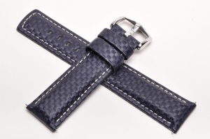 Pasek do zegarka Hirsch Carbon, Skórzany, Granatowy, 22mm