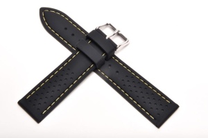 Pasek Horido 015 , Silikonowy, Czarny, Żółta nić, 22mm