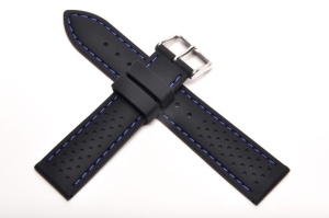Pasek Horido 015, Silikonowy, Czarny, Niebieska nić, 22mm