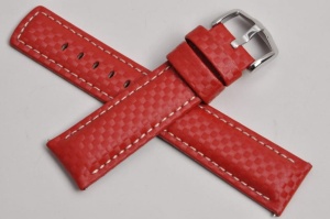 Pasek do zegarka Hirsch Carbon, Skórzany, Czerwony, 20mm