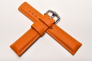 Pasek do zegarka Hirsch Carbon, Skórzany, Pomarańczowy, 22mm