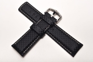 Pasek do zegarka Hirsch Carbon, Skórzany, Czarny, 24mm