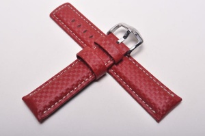 Pasek do zegarka Hirsch Carbon, Skórzany, Czerwony, 24mm