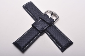 Pasek do zegarka Hirsch Carbon, Skórzany, Granatowy, 24mm