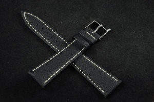Pasek Horido 9617, Skórzany, Czarny, biała nić, 20mm