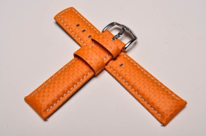 Pasek do zegarka Hirsch Carbon, Skórzany, Pomarańczowy, 22mm