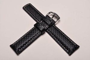 Pasek do zegarka Hirsch Carbon, Skórzany, Czarny, 22mm