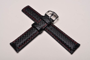 Pasek do zegarka Hirsch Carbon, Skórzany, Czarny, 22mm