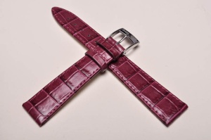 Pasek Bros 8449, Skóra naturalna, Jagodowy, 18mm